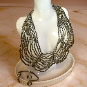 Brand New✨Silver Beaded Statement Necklace and Adjustable Silver Handmade Bangle